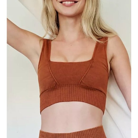 NEW FREE PEOPLE SQUARE NECK GOOD KARMA RUSTY BROWN BRA CROP TOP SZ:XS/S M/L NWOT - Picture 5 of 9